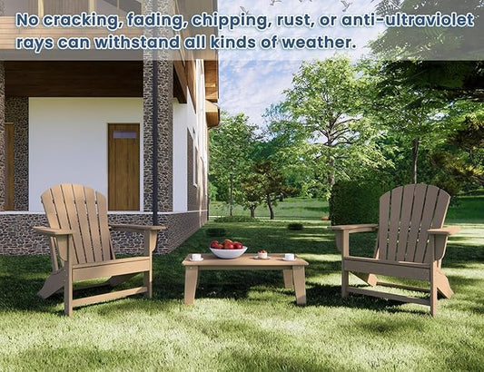 Farmhouse Adirondack Chair Set of 6, Poly Lumber Patio Chairs, Pre-Assembled Weather Resistant Outdoor Chairs for Pool, Deck, Backyard, Garden, Fire Pit Seating, Weather Wood