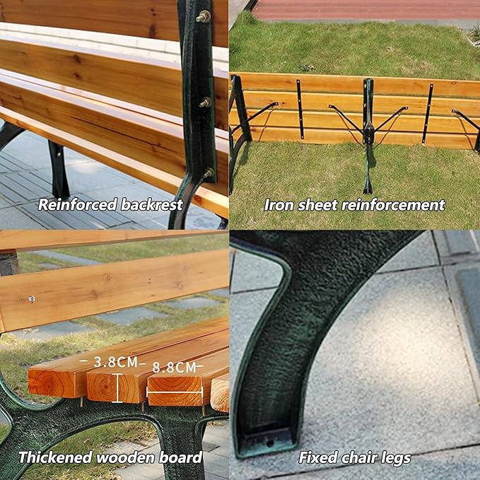 Outdoor Metal Garden Bench with Backrest, Weather-Resistant Patio Seating for Porch, Lawn, Balcony - 350lbs Capacity, Stylish Slatted Design, 47.2"x21.7"x28"
