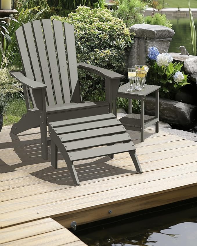 IVY&LANE Adirondack Chairs Set of 2 | HDPE Plastic | Outdoor Fire Pit Chairs | Oversized | All-Weather | Grey | for Outside Deck Backyard Patio Poolside Porch Lawn