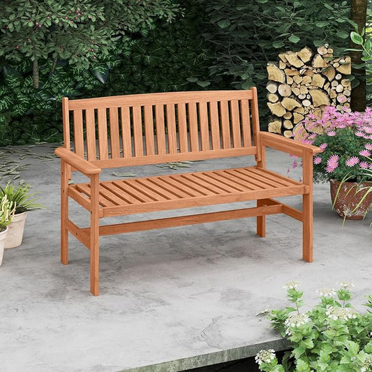 Tangkula Wooden Garden Bench, 2-Person Patio Loveseat with Slatted Backrest and Comfortable Armrests, Outdoor Bench for Porch, Backyard and Park, 530 lbs Weight Capacity