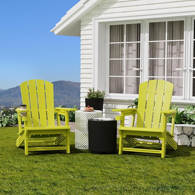 Adirondack Chair,Plastic Outdoor Chairs Without Screws Install,Patio Adirondack with Cup Holder,400 LBS Capacity Recliner Chair Garden Chair for Backyard Lawn Beach Yellow