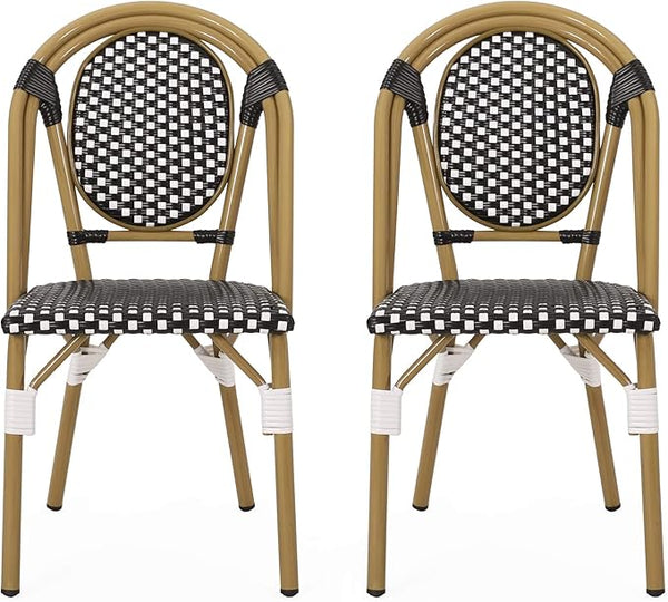 Gwendolyn Outdoor French Bistro Chairs (Set of 2), Black, White, and Bamboo Finish - Photo 1