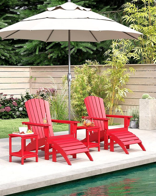 BRIOPAWS Adirondack-Chairs-Set of 2 | Fire Pit Chair | Oversized | HDPE Plastic | Weather Resistant | for Deck Outdoor Poolside Campfire | Red