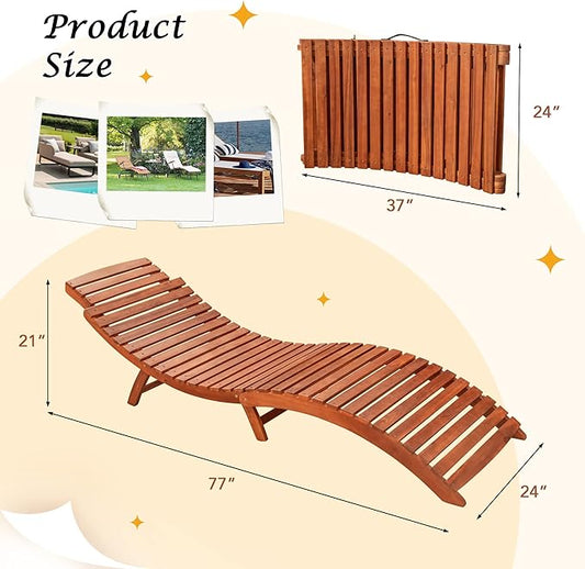 Flamaker Lounge Chairs for Outside Folding Acacia Wood Chaise Lounge with Side Handle Sun Lounger for Poolside, Lawn, Backyard (2 Piece)