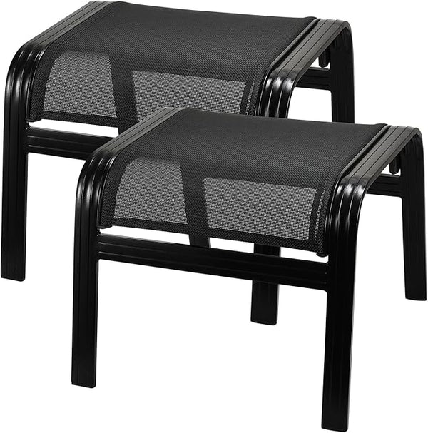 Patio Footstools Outdoor Foot Rest Aluminum Patio Ottomans Portable Seat Wicker Furniture Stackable Ottoman 2 Pieces - Photo 1