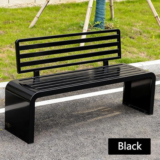 Metal Garden Bench, Outdoor Benches Weatherproof 100/120/150/180 Cm Patio Bench with Backrest, Park Benches Seat for Outside Picnic Yard Front Porch Outdoor Furniture Deco(Black,120 cm/47.24 in)