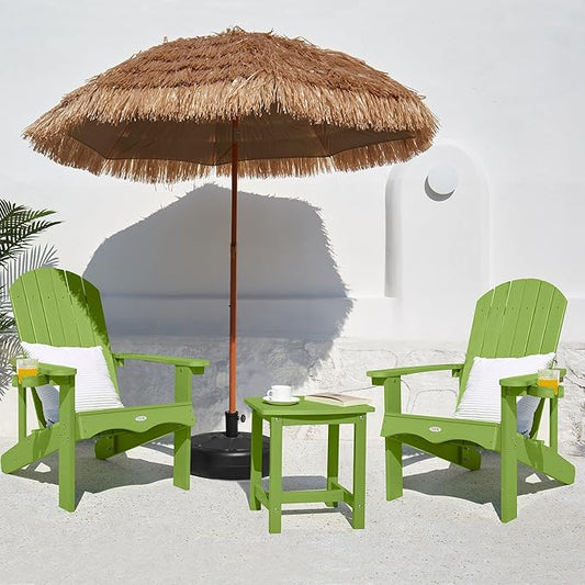 Y&M Adirondack Chair Set of 2, Lime Fire Pit Chairs, Outdoor Patio Chairs with Cup Holder, Weather Resistant HDPE Wooden Textured Patio Chairs, Perfect for Garden, Lawn, Deck, or Poolside