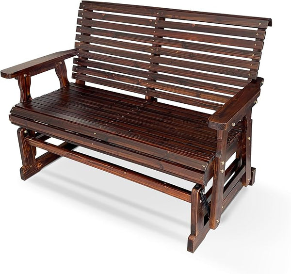 Fortune Candy Wooden Patio Glider with High Roll Back and Deep Contoured Seat, Solid Fir Wood, 2-Seater - Photo 1