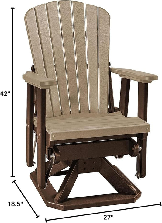 DutchCrafters Slat Fan Back Poly Adirondack Swivel Glider Outdoor Patio Chair (Tudor Brown & Weatherwood)