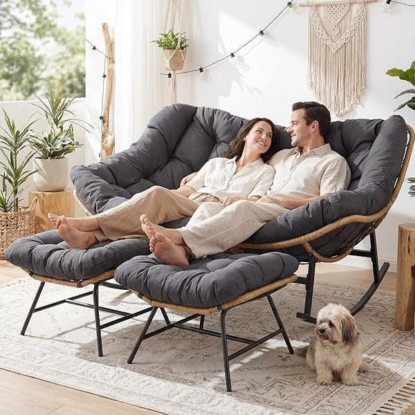 RADIATA Double Rocking Chair with Ottomans, Oversized Egg Rocking Chair for 2 - Photo 1