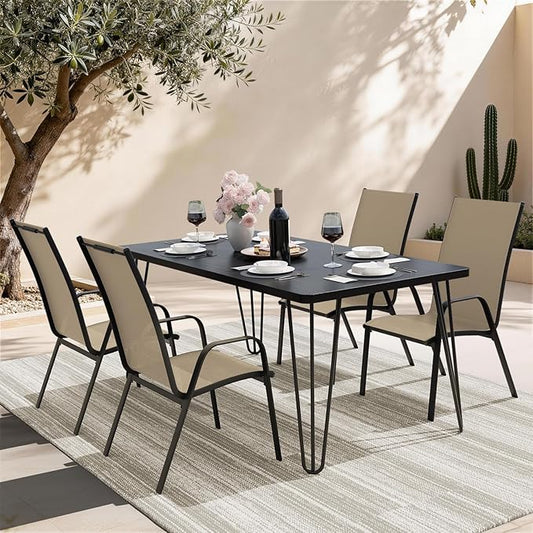 JEAREY Patio Dining Chairs Set of 4, Outdoor Stackable Dining Furniture Set, All Weather Dining Set for Lawn, Garden, Poolside, Beige