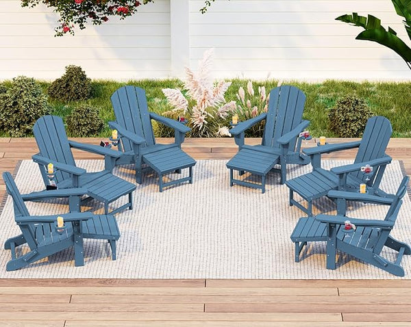 KINGYES Folding Adjustable Adirondack Chair with Ottoman & 2 Cup Holders Set of 6 - Photo 1