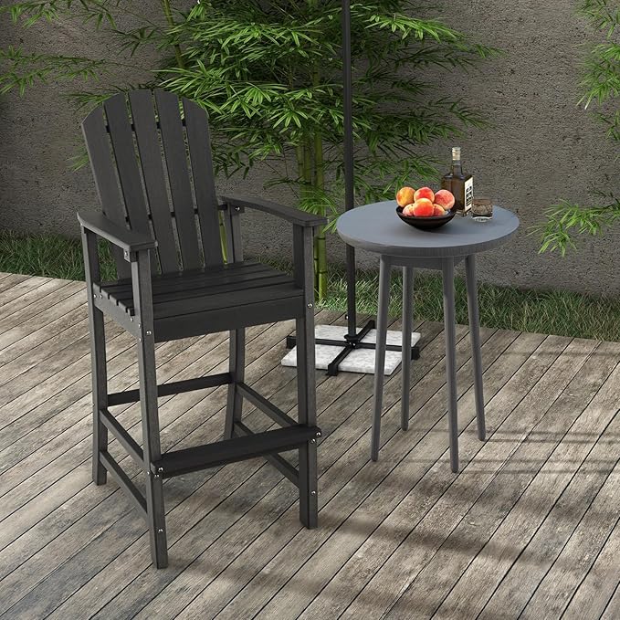 Giantex Outdoor HDPE Bar Stool, Tall Adirondack Chair with Armrests and Footrest, 30 Inches Counter Height Bar Stool for Garden, Backyard, Weather Resistance, Easy Maintenance (2, Black)