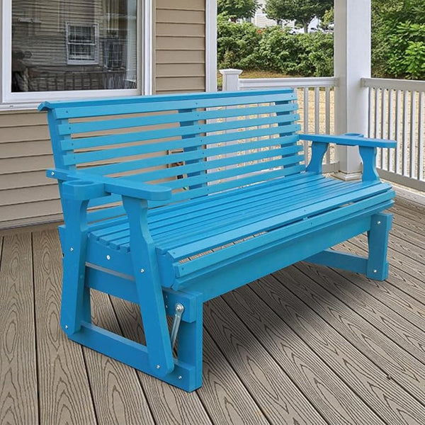 3-Seater Outdoor Glider Chair, 5FT Wood Porch Glider with High Roll Back, Cupholders and Deep Contoured for Porch - Photo 1