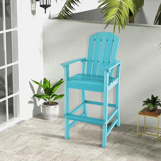 Giantex HDPE Outdoor Bar Stools - All Weather Tall Adirondack Chair with Armrest, Footrest, Load 360Lbs, 30-Inch Counter Height Bar Stool for Patio, Garden, Yard, Indoor Or Outdoor Use (1, Turquoise)