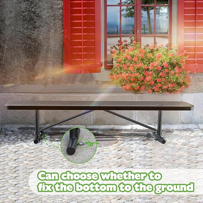 8FT/96INCH Heavy Duty Metal Park Bench for Outside, Outdoor Garden Benches, Expanded Metal Mesh Bench for Shopping Malls, Lawn, Park, Deck, Patio, Porch, Black