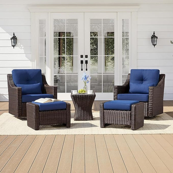 CHITA 5 Pieces Swivel Wicker Patio Furniture Set, Outdoor Conversation Set with 2 Pieces Rattan Rocking Swivel Chairs - Photo 1