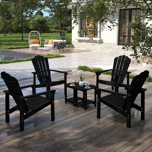 Stackable Adirondack Chair Set of 8, HDPE All-Weather Adirondack Chairs - Durable and Space Saving, Plastic Outdoor Fire Pit Chairs with Cup Holder,Black