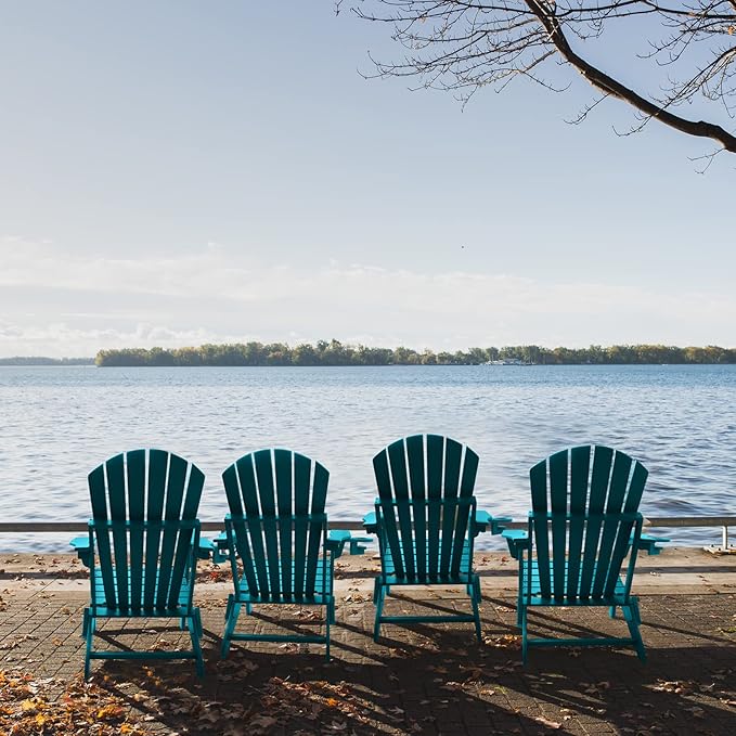 FUNBERRY Folding Adirondack Chair Set of 4, HDPE All Weather Fire Pit Chairs with Cup Holder for Outdoor