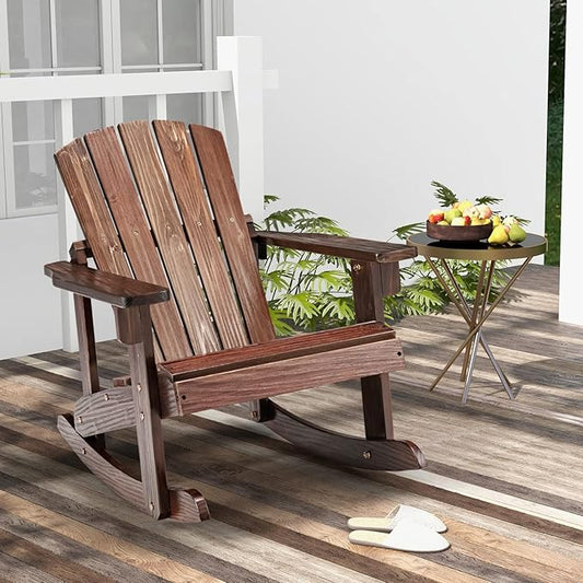 Giantex Wooden Adirondack Rocking Chairs Set of 4 - Kids Outdoor Rocker with Slatted seat, Smooth Rocking Feet, 300LBS Weight Capacity, Porch Rocking Chair for Balcony, Backyard, Poolside (4, Coffee)