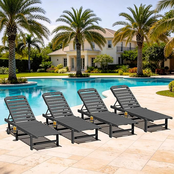 SERWALL Outdoor Chaise Lounge Set of 4, Patio Lounge Chairs with 5 Positions Adjustable Reclining Backrest - Photo 1