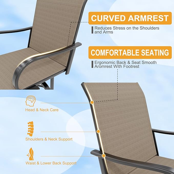 Swivel Bar Stools 2-Piece Set, Outdoor Patio Bar Height Chairs with Rust-Resistant Metal Frame & All-Weather Textile, Taupe High Top Stools for Garden, Balcony, Backyard(Brown)