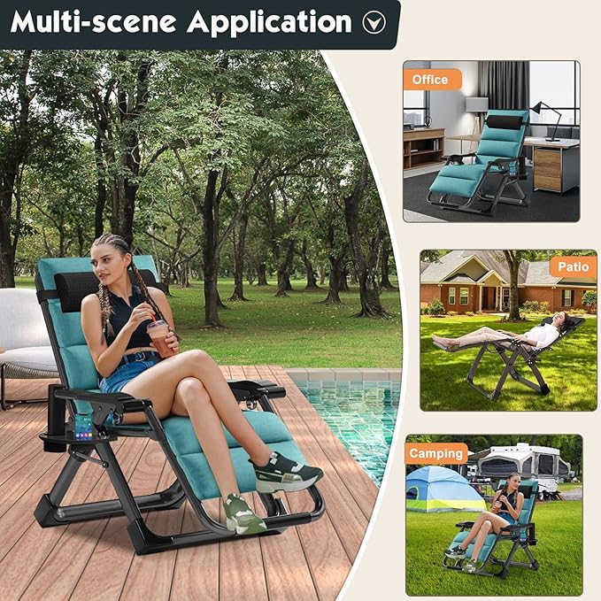 MOPHOTO Zero Gravity Chair, Outdoor Padded Lounge Chair with Side Table, Zero Gravity Recliner Chair, Outdoor Reclining Chair, Sturdy & Comfortable, Supports up to 440lbs