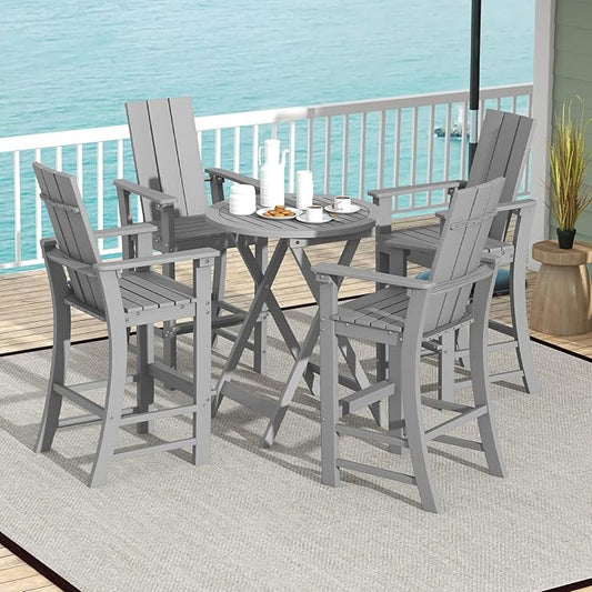 Giantex 52” Tall Adirondack Chair Set of 4, HDPE Outdoor Bar Stool with Ergonomic Backrest, Armrests, Footrest, Fire Pit Chair, All Weather Patio Bistro Chair for Yard, Garden, Lawn (Grey)