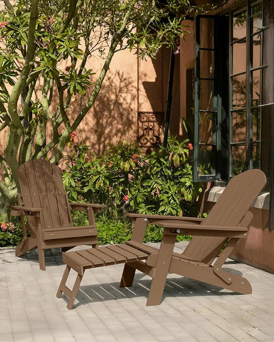 YEFU Adjustable Adirondack Chair with Retractable Ottoman Set of 6,Folding Adirondack Chair with Cup-Holder, Outdoor Chairs with Footrest,Weather Resistant Fire Pit Chairs,for Patio Lawn