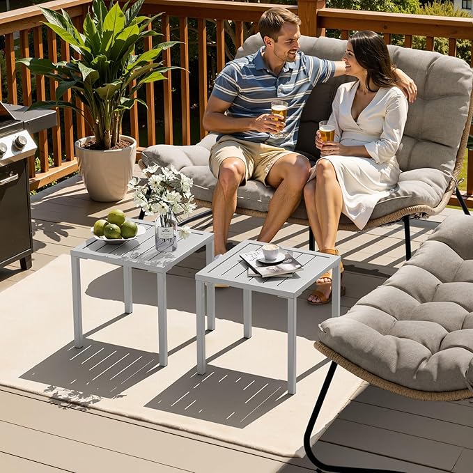 Crestlive Products Aluminum Outdoor Side Table, Pool Lounge Chair Side Table, Weather Resistant Small Square Coffee End Table for Patio, Yard, Garden, Porch, Deck, Indoor, Outdoor