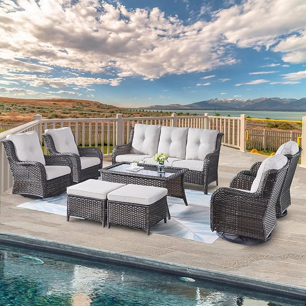 Belord Wicker Patio Furniture Sets - 8 Piece Rattan Outdoor Furniture Conversation Sets with 4 Swivel Rocker Chairs - Photo 1