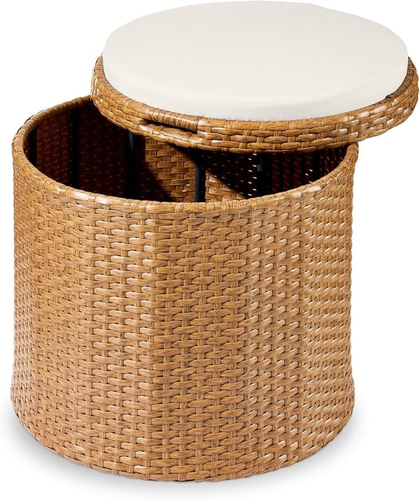 Best Choice Products Round Wicker Ottoman, Multipurpose Outdoor Furniture for Patio, Backyard, Additional Seating - Photo 1