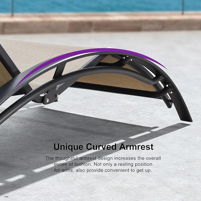 PURPLE LEAF Patio Chaise Lounge with 10' x 6.5' Tilt Umbrella Outdoor Lounge Chair Beach Pool Sunbathing Lawn Lounger, Base and Side Table Included, Taupe