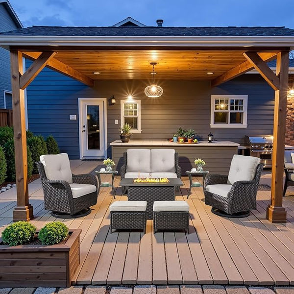 Belord Patio Furniture Set with Fire Pit Table, 8 Piece Wicker Outdoor Furniture Set - Photo 1