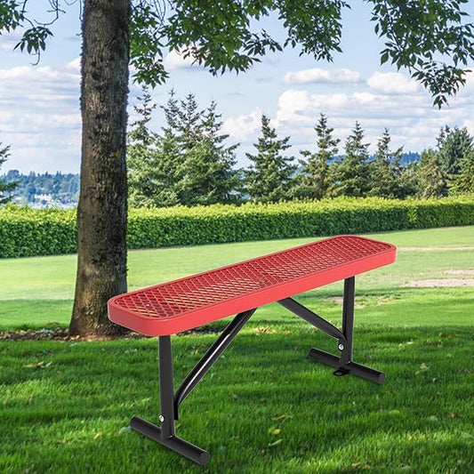 Park Benches for Outside, 72" L Red Metal Backless Bench Weatherproof Porch Furniture Patio Seating, Commercial Heavy Duty Bench for Outside, Lawn, Backyard, Park, Deck, Garden, Patio, School