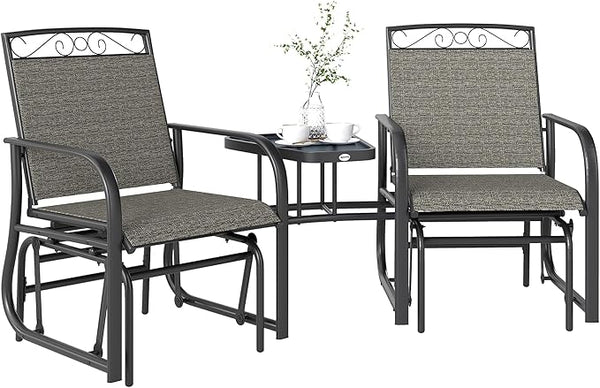 Outsunny Outdoor Glider Chairs with Coffee Table, Patio 2-Seat Rocking Chair Swing with Breathable Sling for Backyard - Photo 1