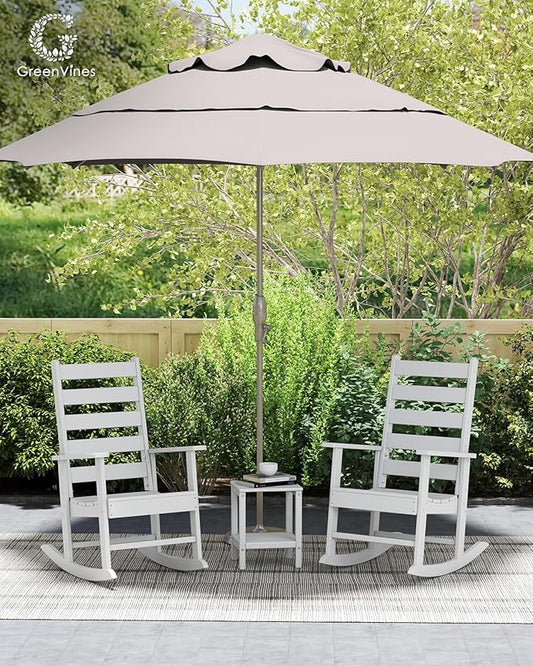 GREENVINES Outdoor-Rocking-Chairs-Set-of-4 | HDPE Plastic | Patio Rockers | Porch Rocker Chair | Shaker | Oversized | High Ladder Back | Big & Tall | PentaLuxe | White
