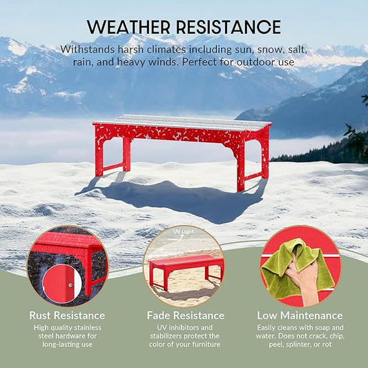 WestinTrends Malibu Outdoor Bench, All Weather Resistant Poly Lumber Backless Patio Garden Bench, Adirondack Curved Bench Seat for Comfort, Red
