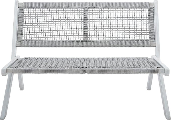 SAFAVIEH Outdoor Collection Kobina Grey Acacia Wood/Grey Rope Foldable Bench (Fully Assembled)