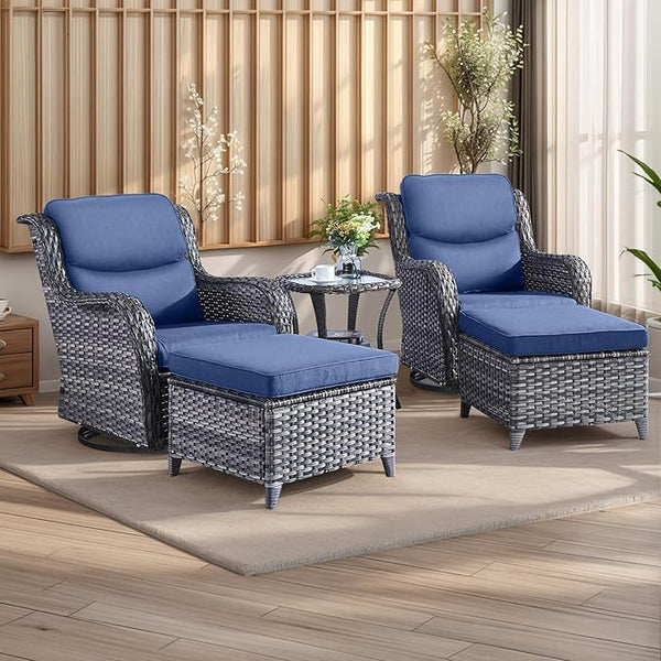 Rilyson Wicker Patio Furniture Set - 5 Piece Rattan Outdoor Sectional Conversation Sets with 2 Swivel Rocking Chairs - Photo 1