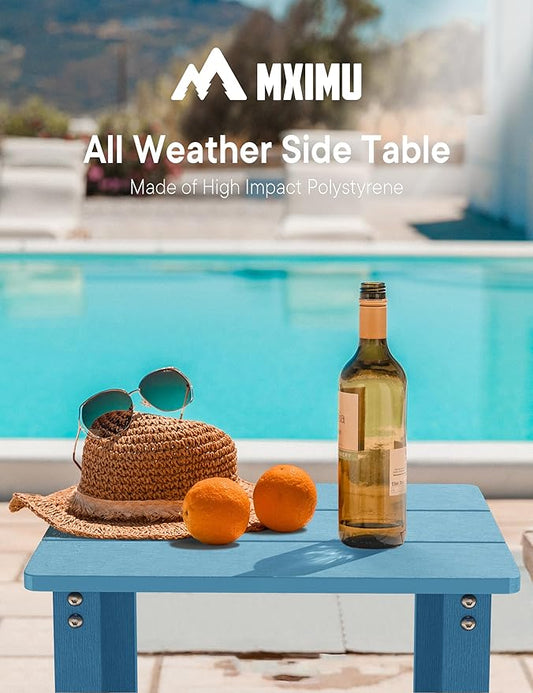 MXIMU Outdoor Side Table for Patio: 16" HIPS Weatherproof Adirondack Table Set of 2 - Small End Tables with Storage for Outside Porch Deck Pool Lawn Garden - 2 Tier Easy Assembly No Maintenance Blue