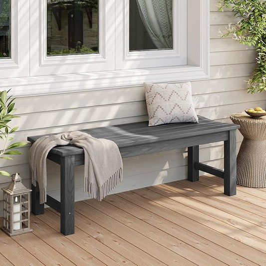 Stoog Outdoor Bench, 2-Person Outdoor Poly Lumber Backless Bench, Weatherproof Garden Bench, Never Rot or Fade, Suit for Church, Backyard, Porch and Park, Grey