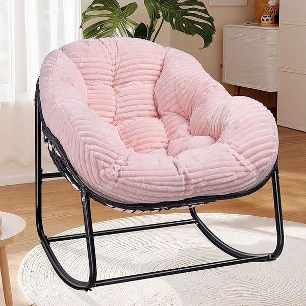 Indoor Rocking Chair, Oversized Outdoor Lounge Chair with Thick Corduroy Cushion & Straps - Photo 1