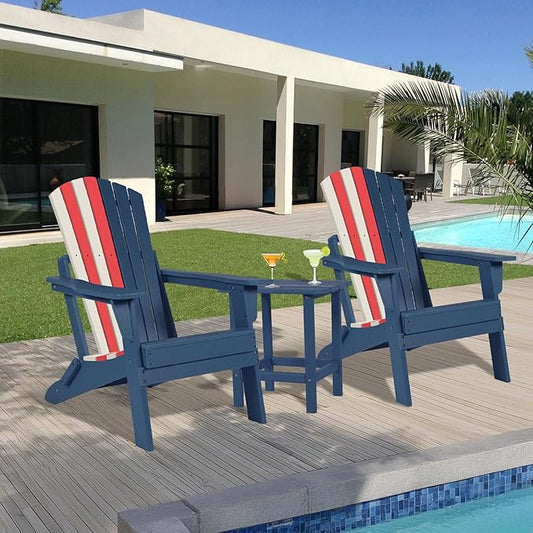Aoodor Folding Adirondack Chair HDPE Outdoor All-Weather Chair for Patio, Garden, Backyard, Lawn, Fire Pit, Set of 2, Red&White&Blue