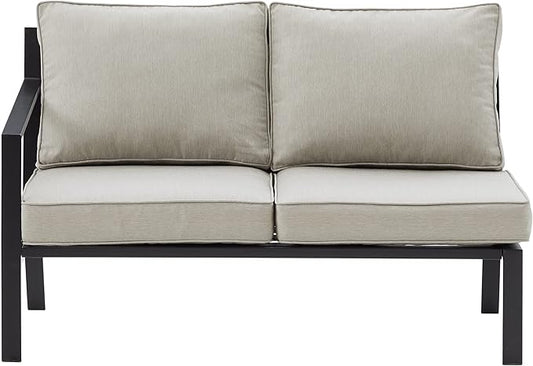 Crosley Furniture Clark Outdoor Sectional Left Side Loveseat, 2-Person Patio Couch for Deck, Backyard, Matte Black with Taupe Cushions