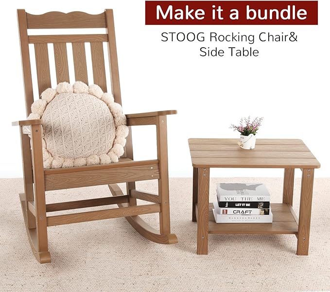 Stoog Oversized Outdoor Rocking Chair, Porch Rocker with 400 lbs Weight Capacity, Weather Resistant, for Backyard, Lawn, Patio, Fire Pit, Garden and Indoor, Teak