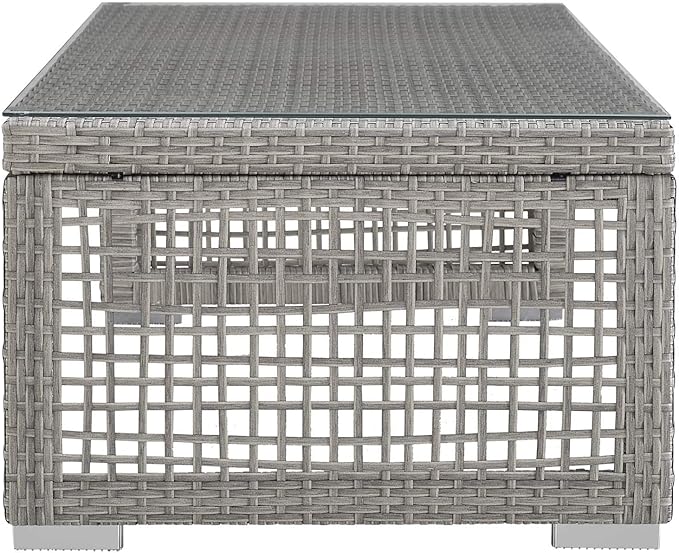Modway Aura Wicker Rattan Outdoor Patio Tempered Glass Coffee Table in Gray