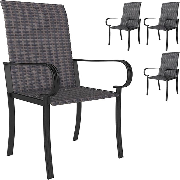 Outsunny Set of 4 Outdoor Wicker Dining Chairs, All-Weather Rattan Armchairs with Armrests, Steel Frame - Photo 1