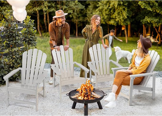 Stackable Adirondack Chairs Set of 6, Space Saving HDPE All-Weather Fire Pit Chair with Cover for Outdoor Lawn Porch Deck