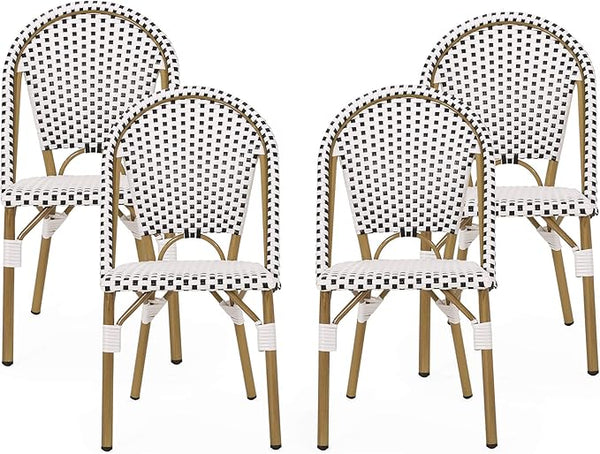 Christopher Knight Home Philomena Outdoor French Bistro Chair (Set of 4), Black + White + Bamboo Print Finish - Photo 1